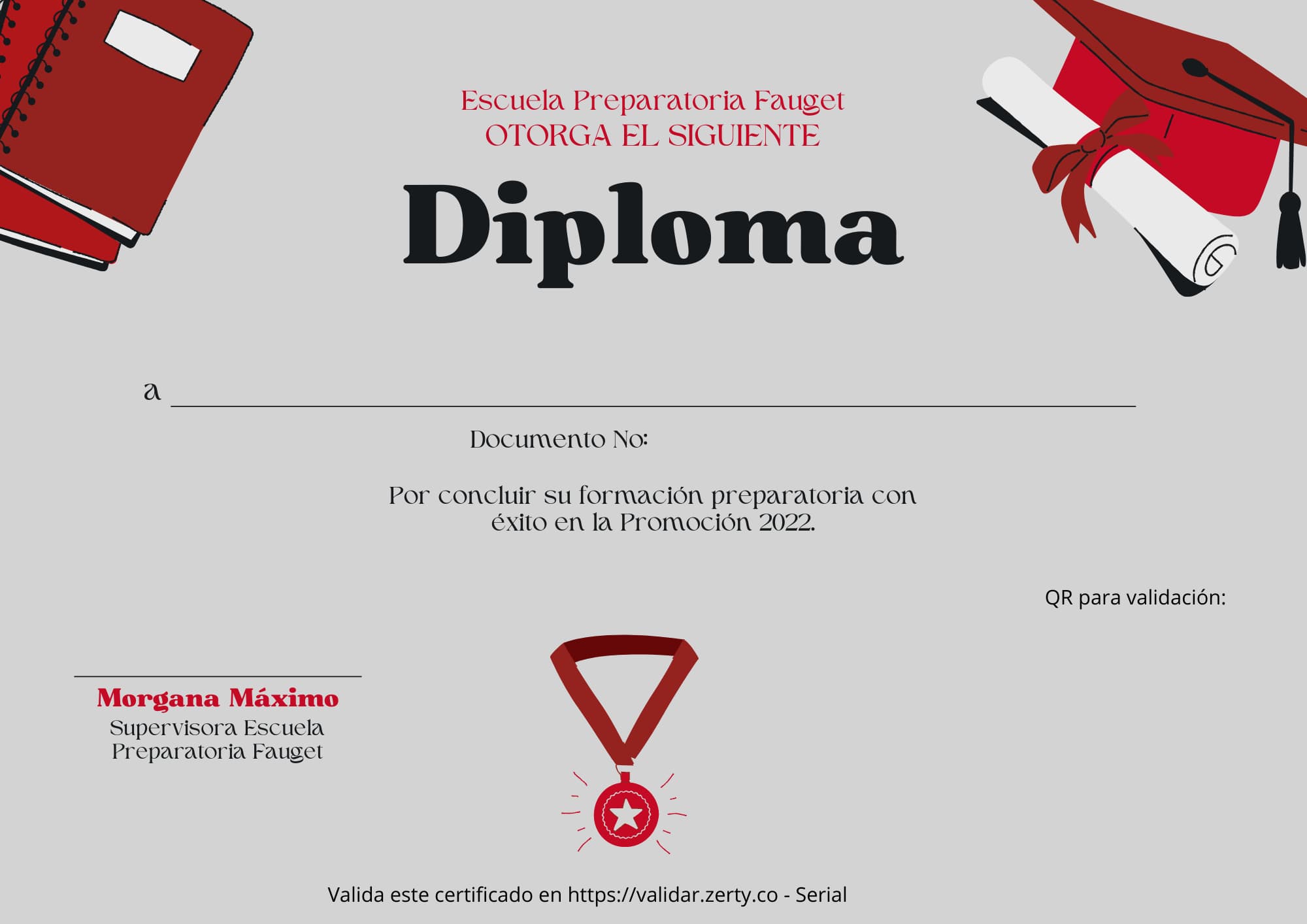 Certificado Reconocimiento Diploma Escolar Graduacion Ilustrado Negro y Rojo