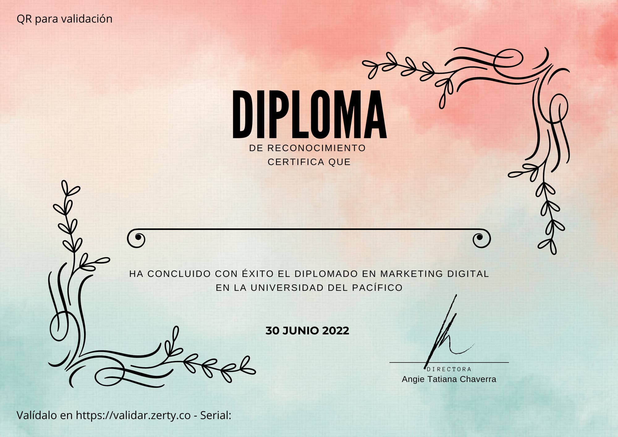 Diploma Certificado Estudiantil Acuarela Elegante